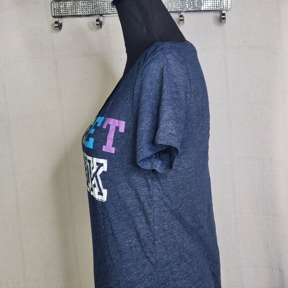 Victoria's Secret Navy Heather Sweet Pink Rainbow V Neck Short Sleeve Tee Size M - Picture 10 of 16
